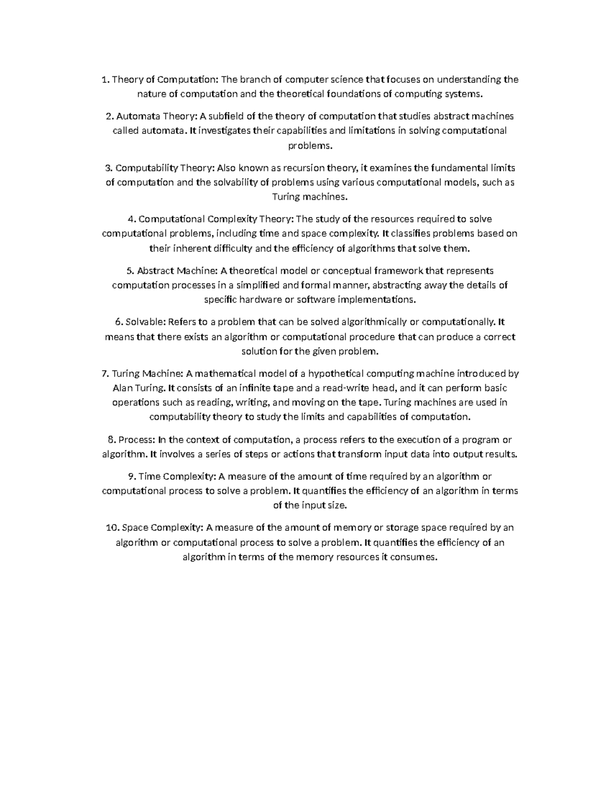 Theory of Computation Vocabulary - Unit 8 Notes - Studocu