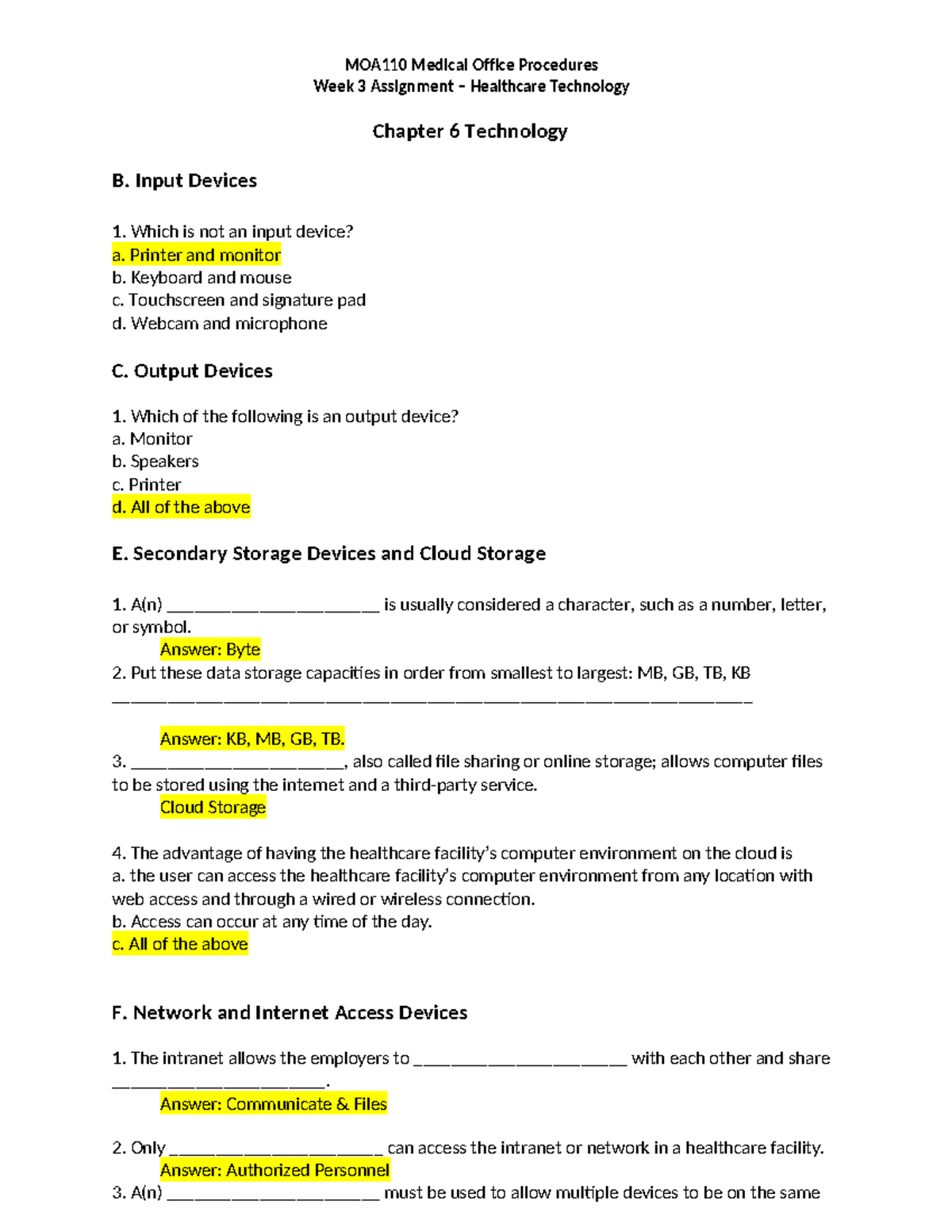 MOA110 Week 3 Assignment: Healthcare Technology Overview - Studocu
