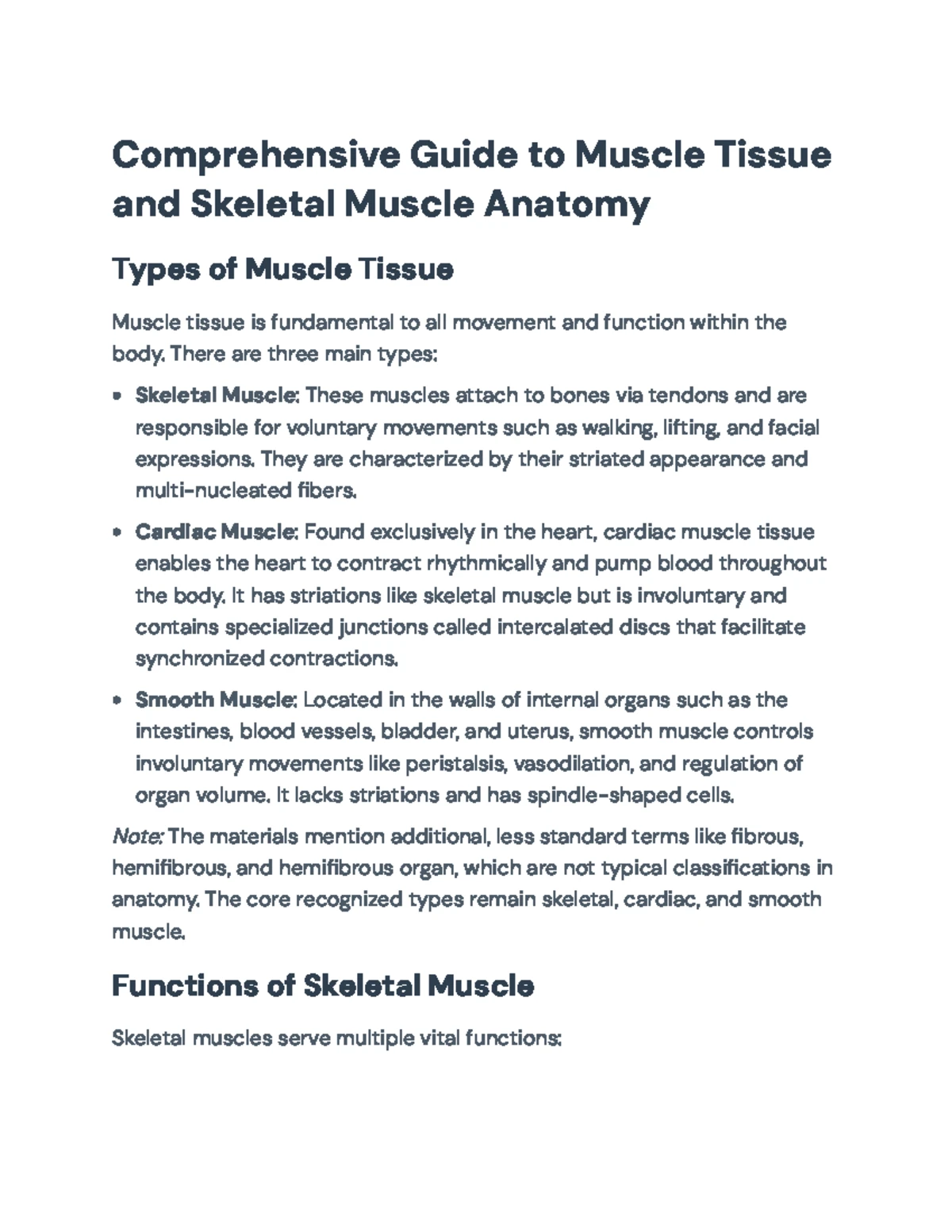 Skeletal Muscle Anatomy & Physiology Notes (BIO 101) - Studocu