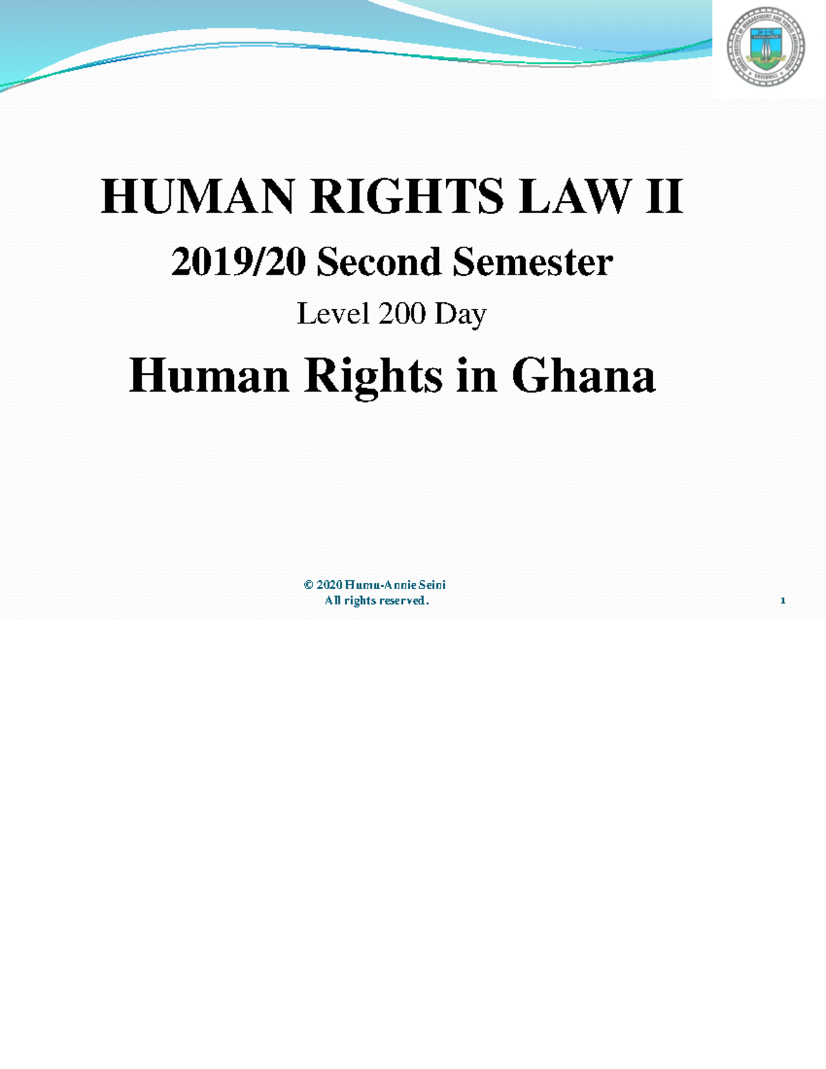 Human Rights Law II Lecture Notes (2019/20) - Level 200 Day Class - Studocu