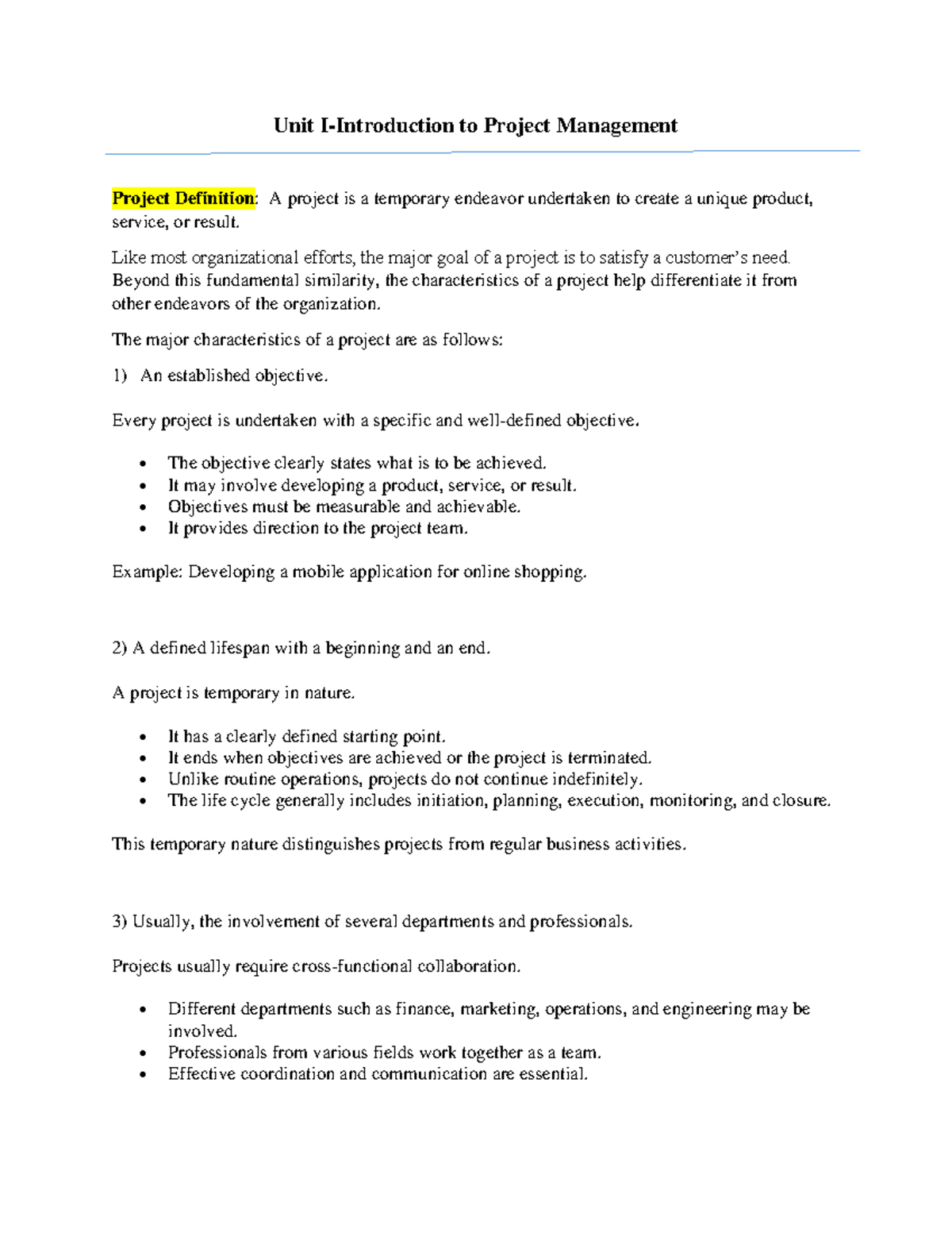 Unit I: Project Management Fundamentals and PMBOK Overview - Studocu
