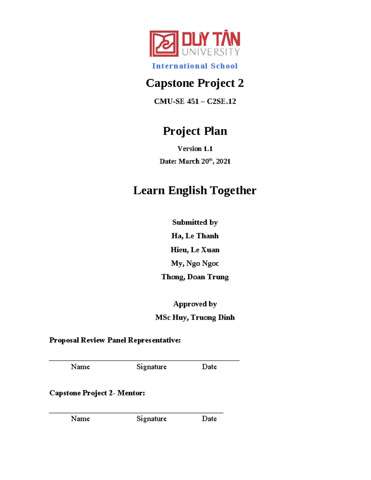 International School Capstone Project 2 (C2SE.12) Plan v1.1 - LET - Studocu