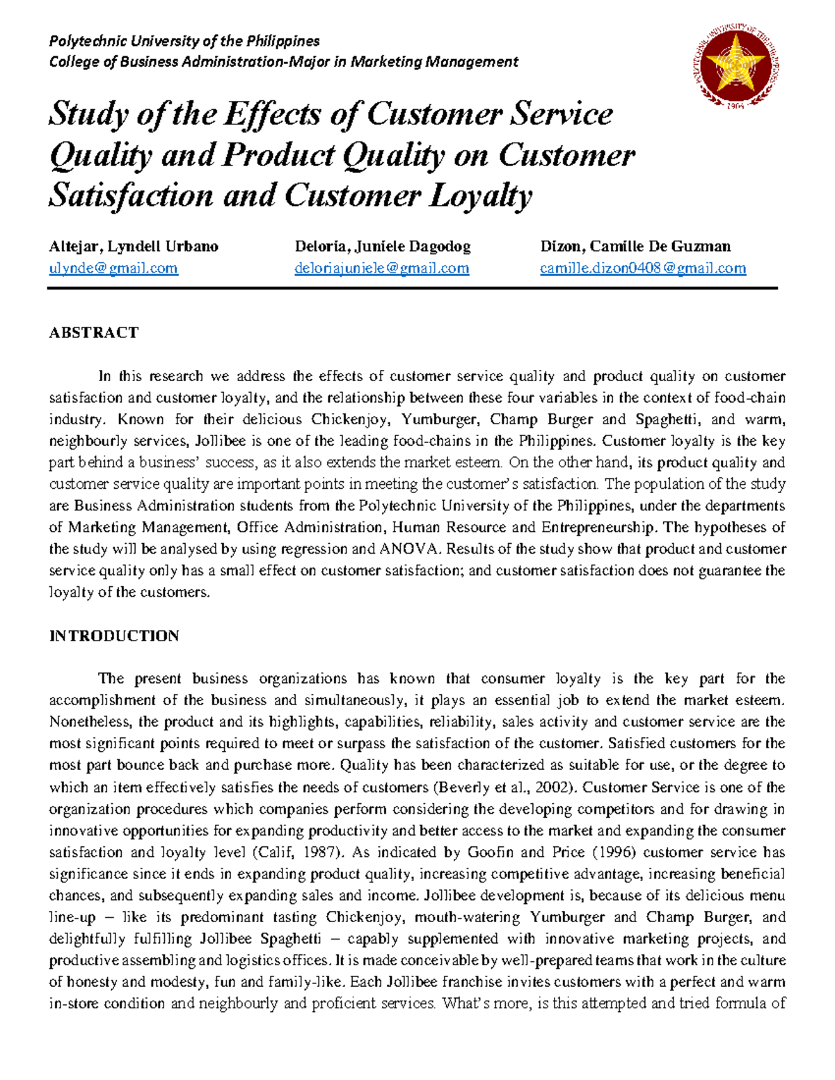 Analyzing the Impact of Customer Service and Product Quality on ...