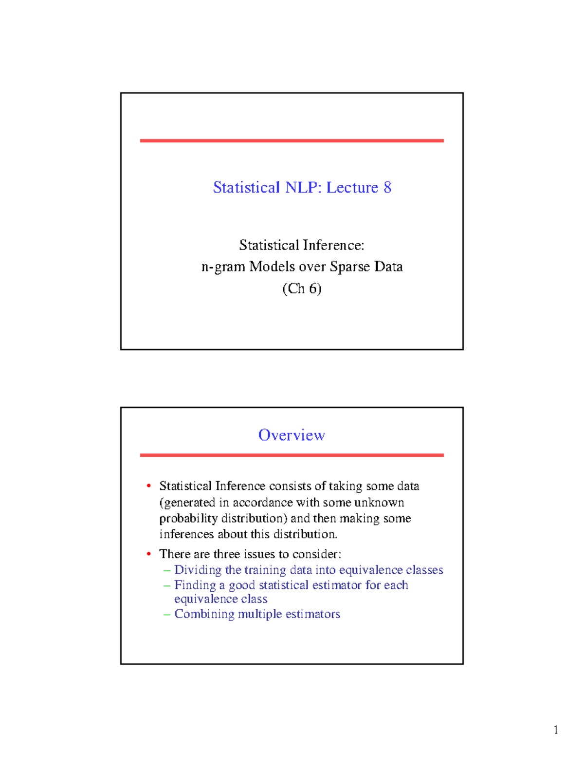 L8 - Statistical Inference and n-gram Models Lecture Notes - Studocu