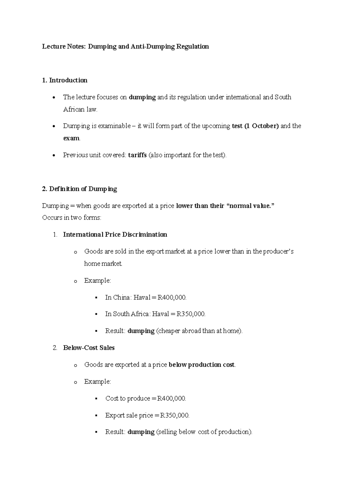 TEST 2 Study: Lecture Notes on Dumping and Regulation - Studocu
