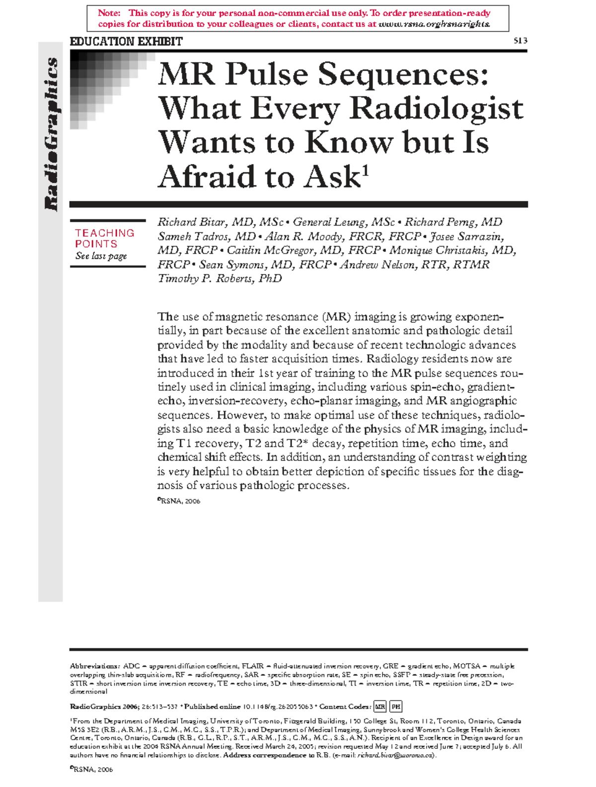 MR Pulse Sequences: Essential Insights for Radiologists - Studocu