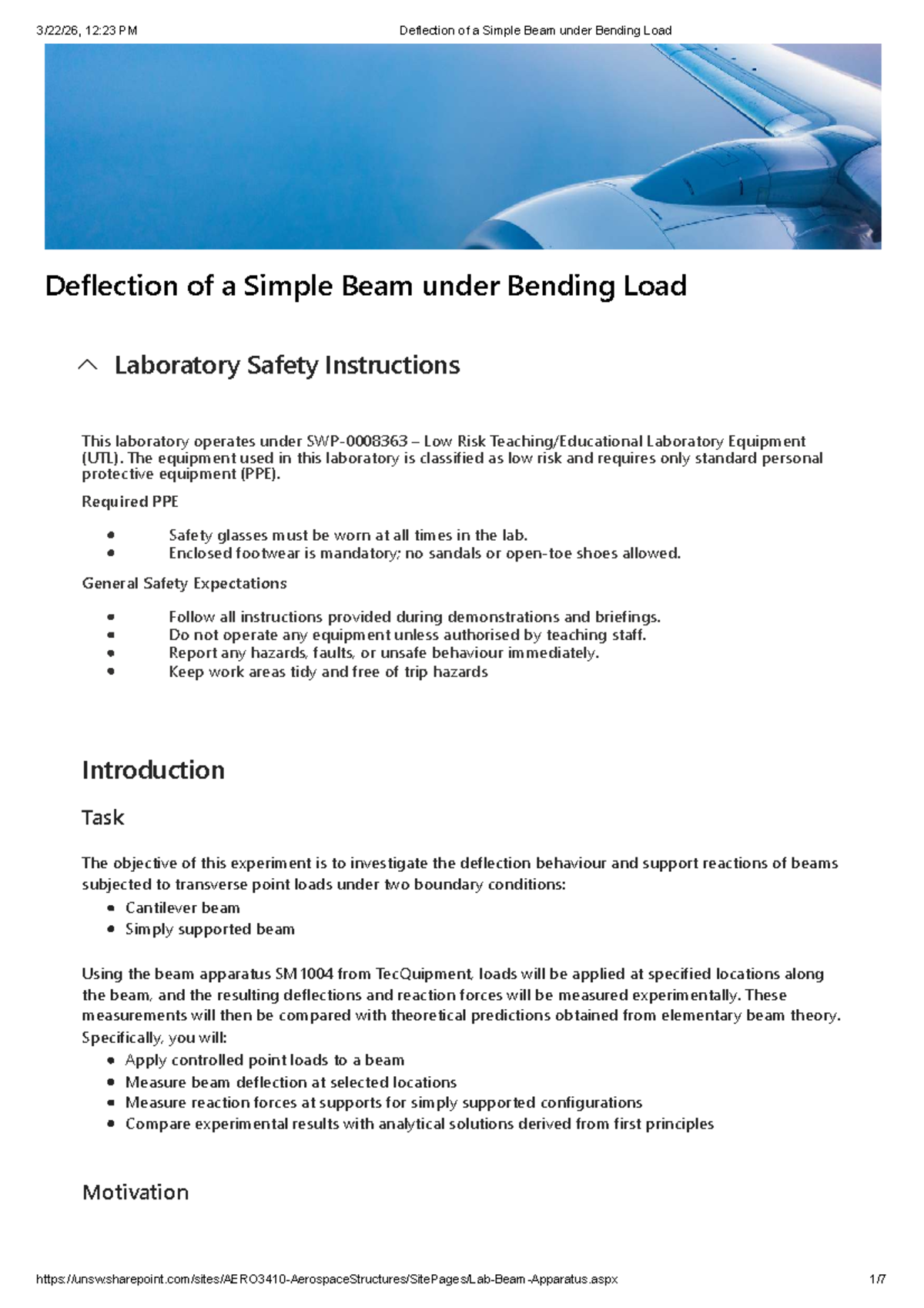 Deflection of a Simple Beam under Bending Load Lab Instructions (ENGR ...