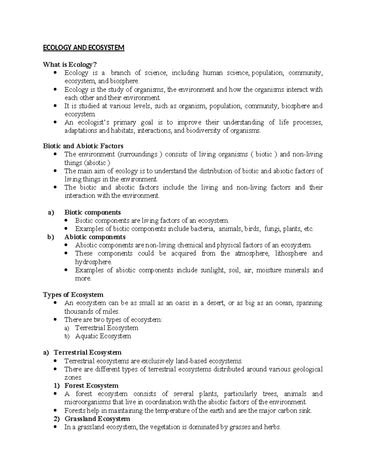 ECO 101: Ecology and Ecosystems - Comprehensive Study Notes - Studocu