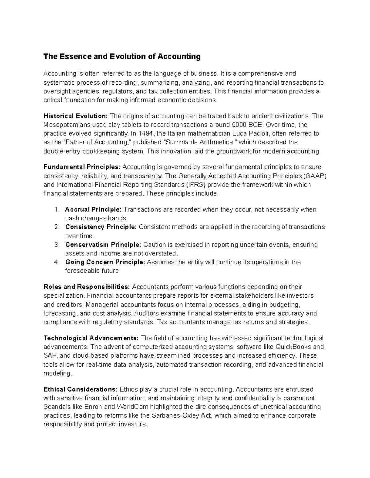 The Evolution of Accounting: Principles, Roles, and Ethics in Finance ...