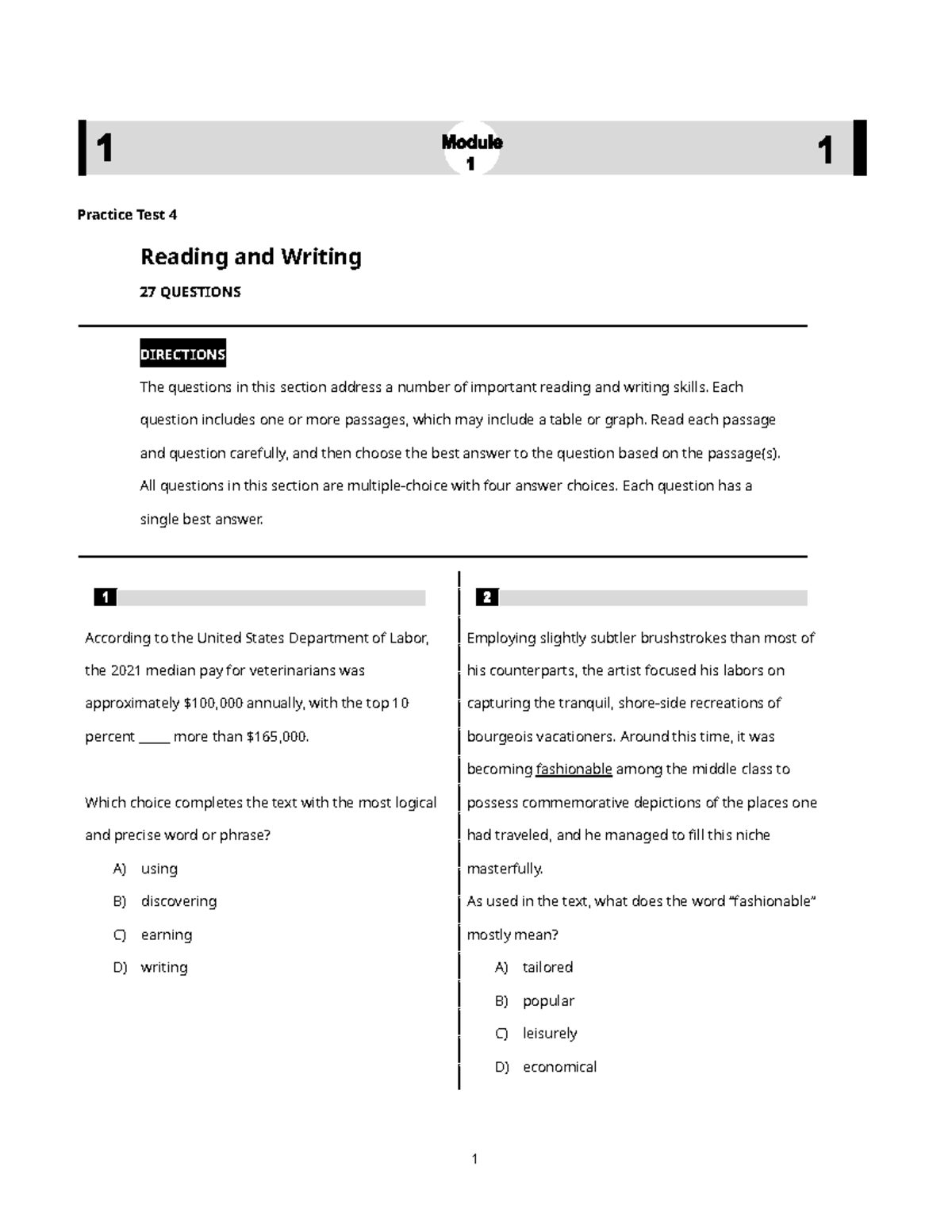 4. Practice Test 4 - Reading & Writing Skills Review - Studocu