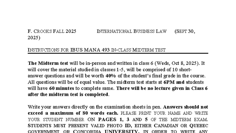 IBUS 493 Fall 2025 Midterm Test Instructions and Guidelines - Studocu
