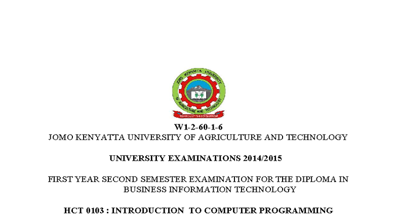 HCT 0103 Final Exam Notes: Introduction to Computer Programming - Studocu