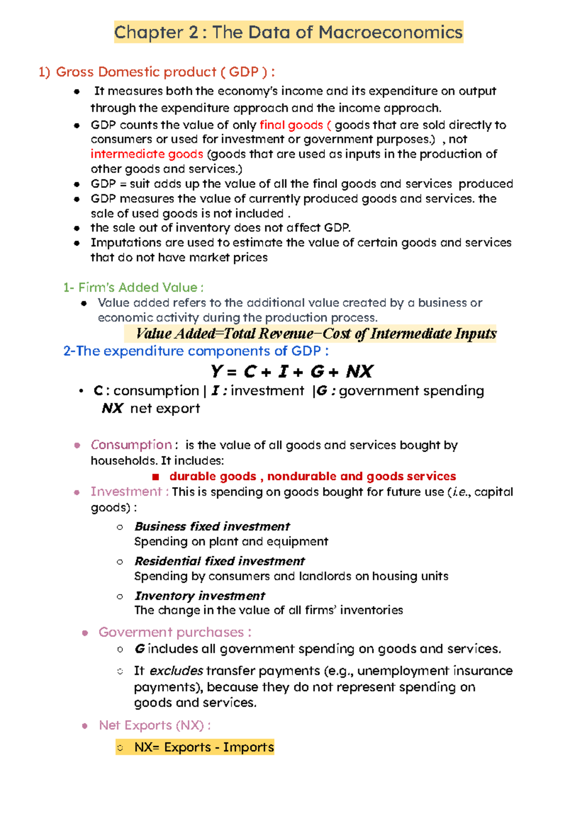 Chapter 2: Understanding Macroeconomic Data and GDP - Studocu