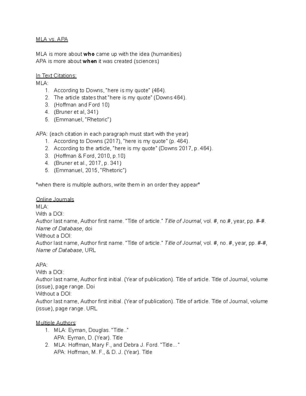 ENC1102 Citation Notes: MLA and APA Formats Explained - Studocu