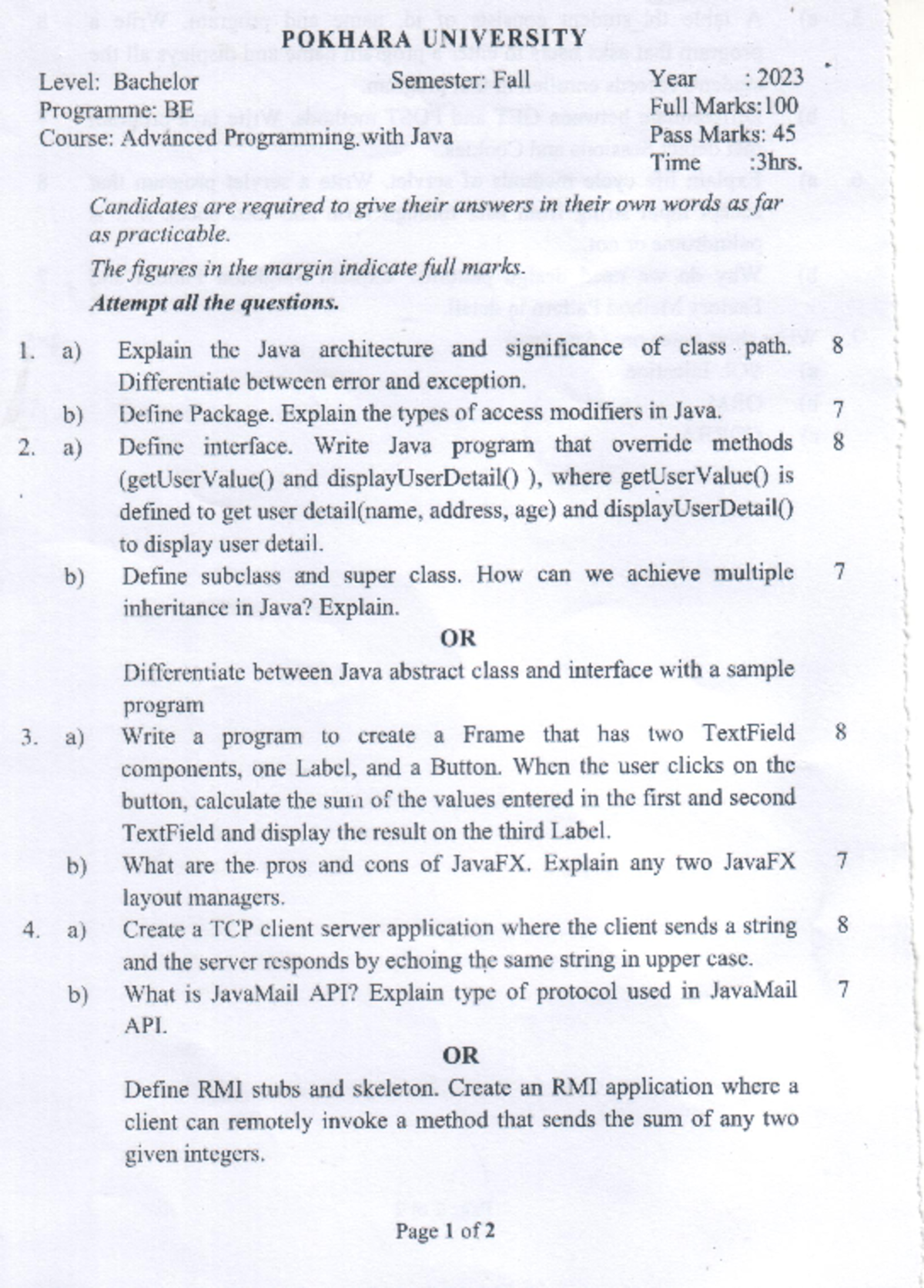 APJava-23 Fall - Advanced Programming Exam Questions and Guidelines ...