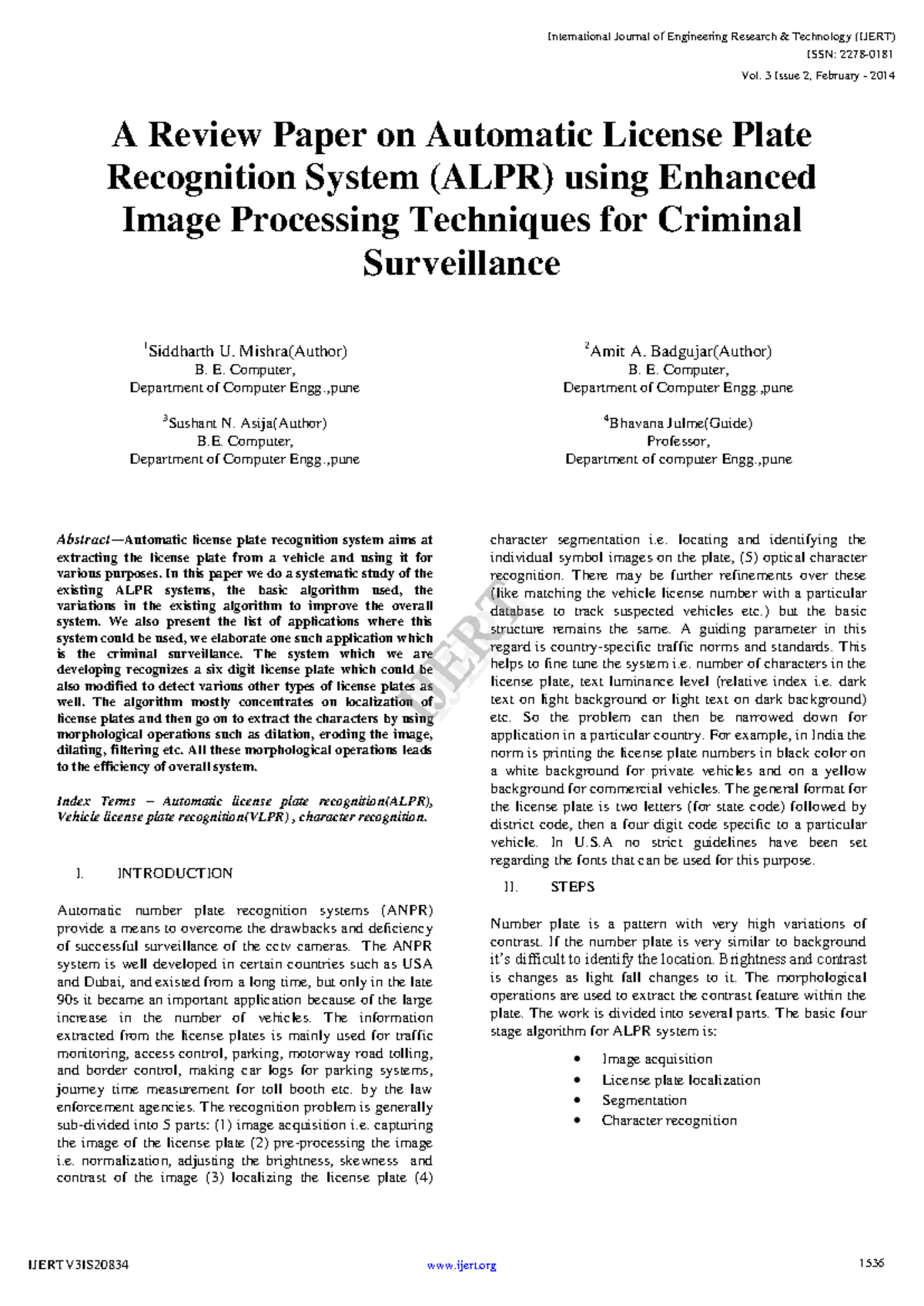 Review of ALPR Systems with Enhanced Image Processing Techniques - Studocu