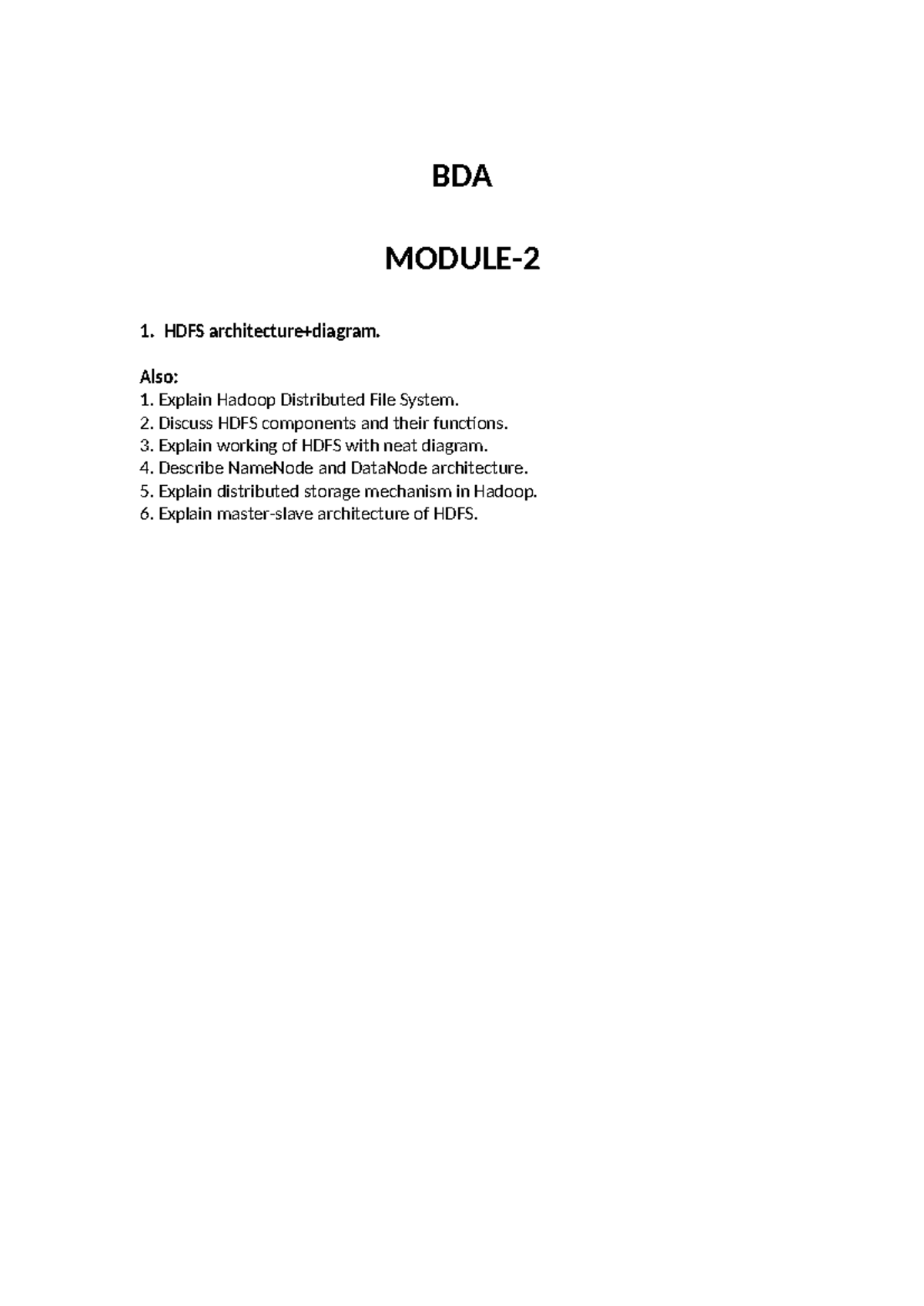 BDA M-2 Final Exam: HDFS Architecture & MapReduce Overview - Studocu