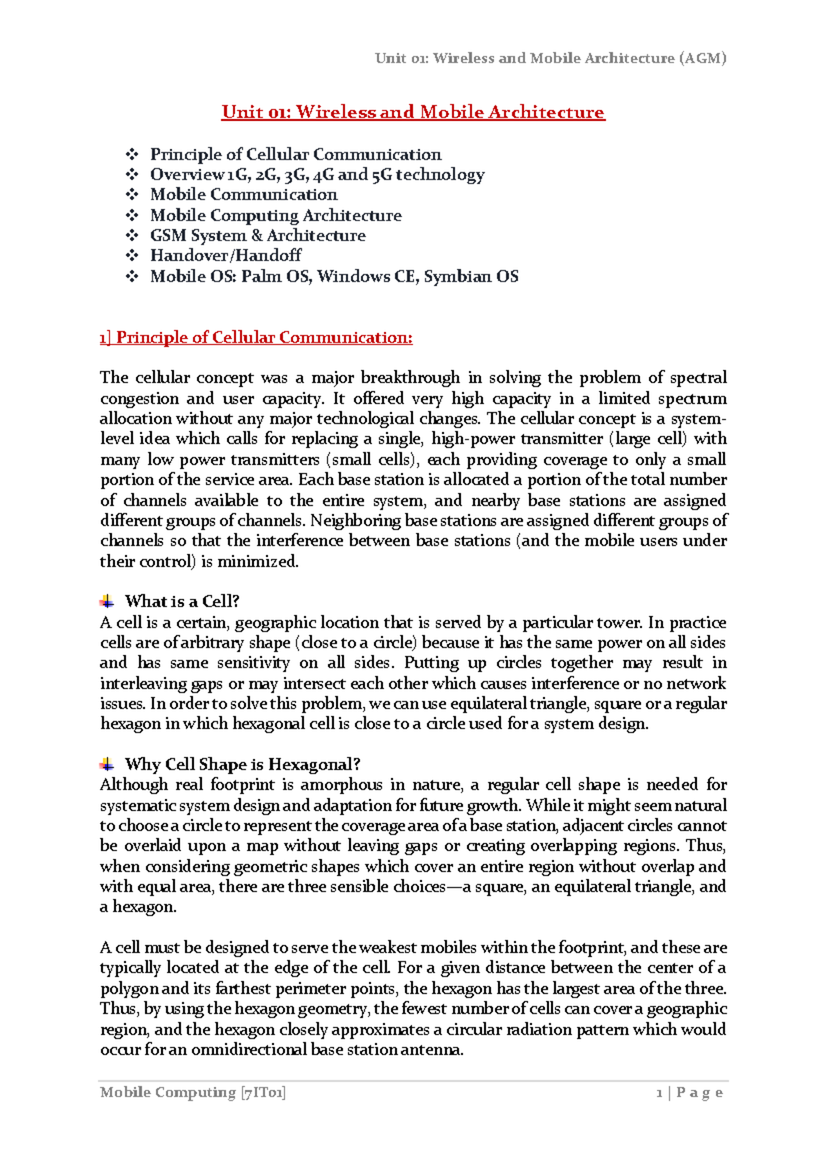 Unit 01: Wireless & Mobile Architecture Overview (AGM) - Studocu
