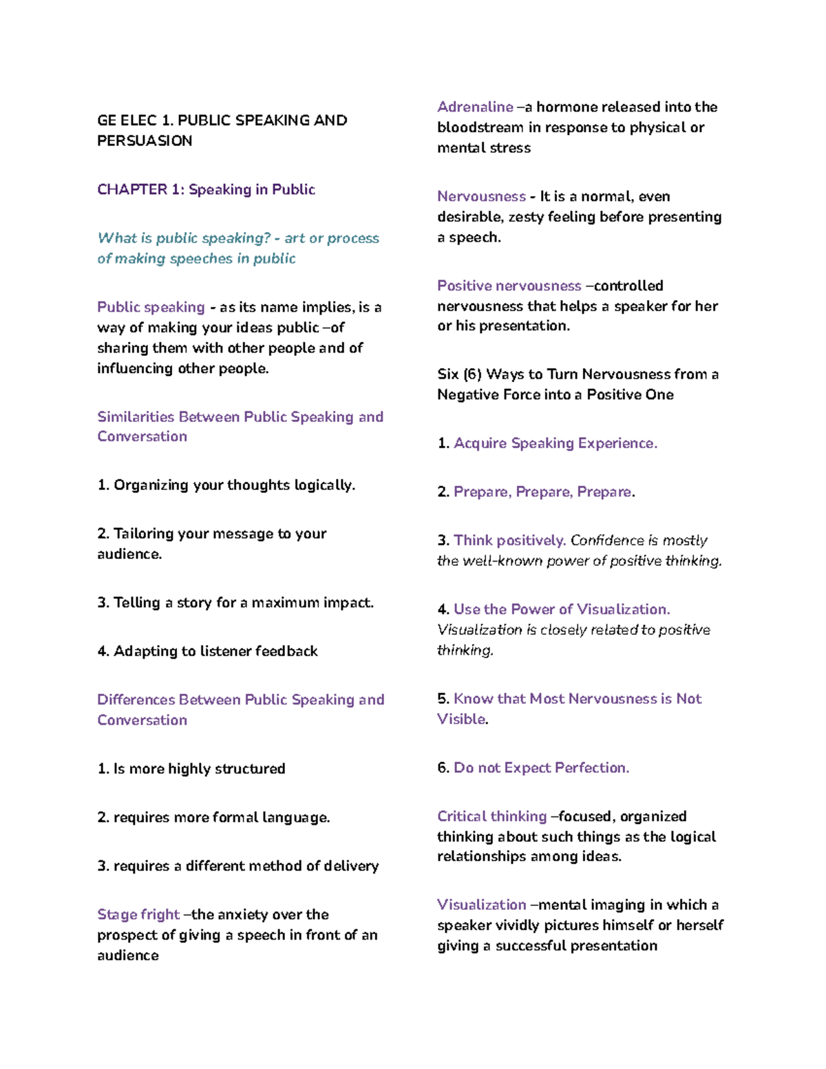 GE ELEC 1 - Comprehensive Public Speaking & Persuasion Notes - Studocu