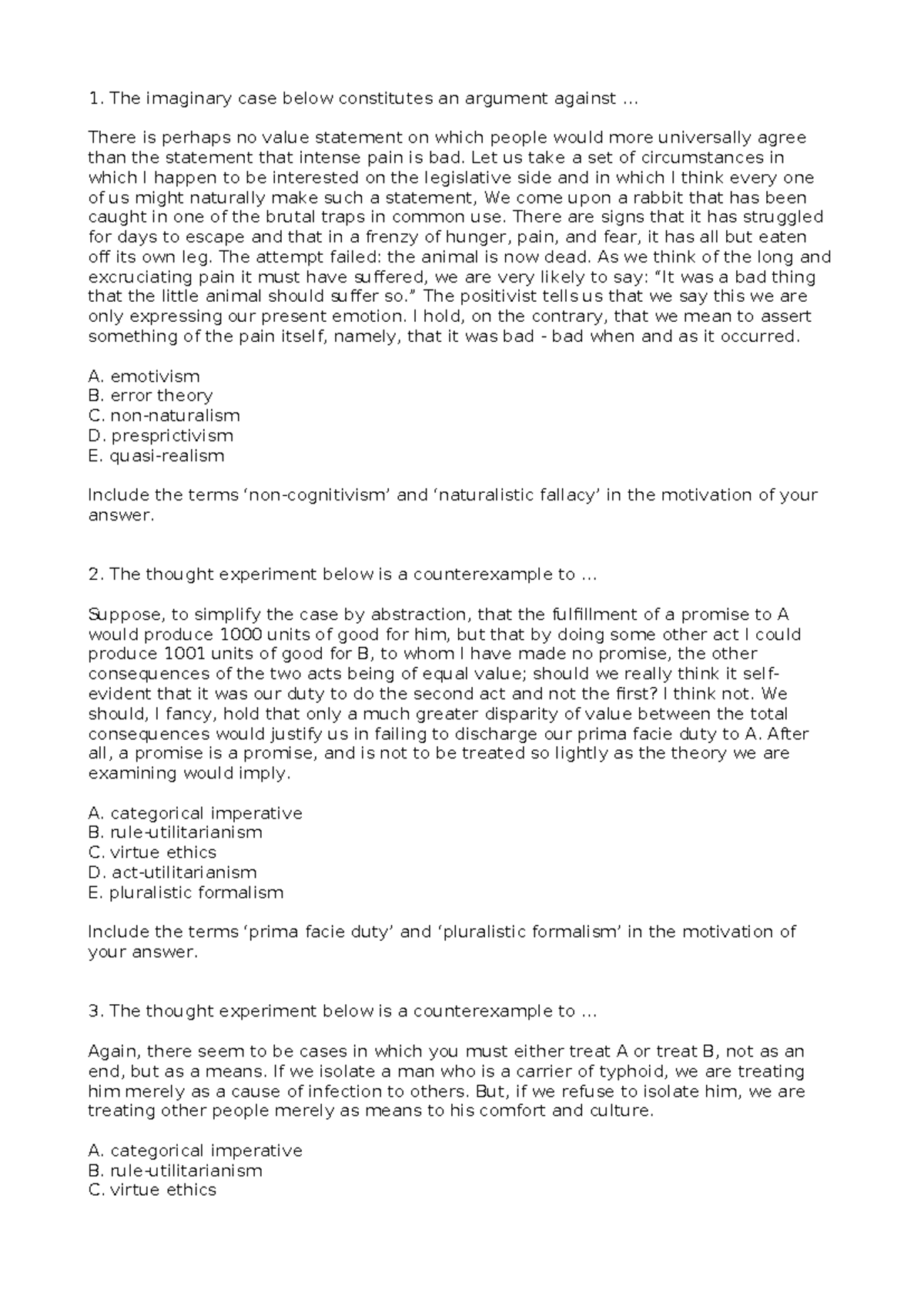 Tutorial 4: Ethical Thought Experiments and Theories Analysis - Studeersnel