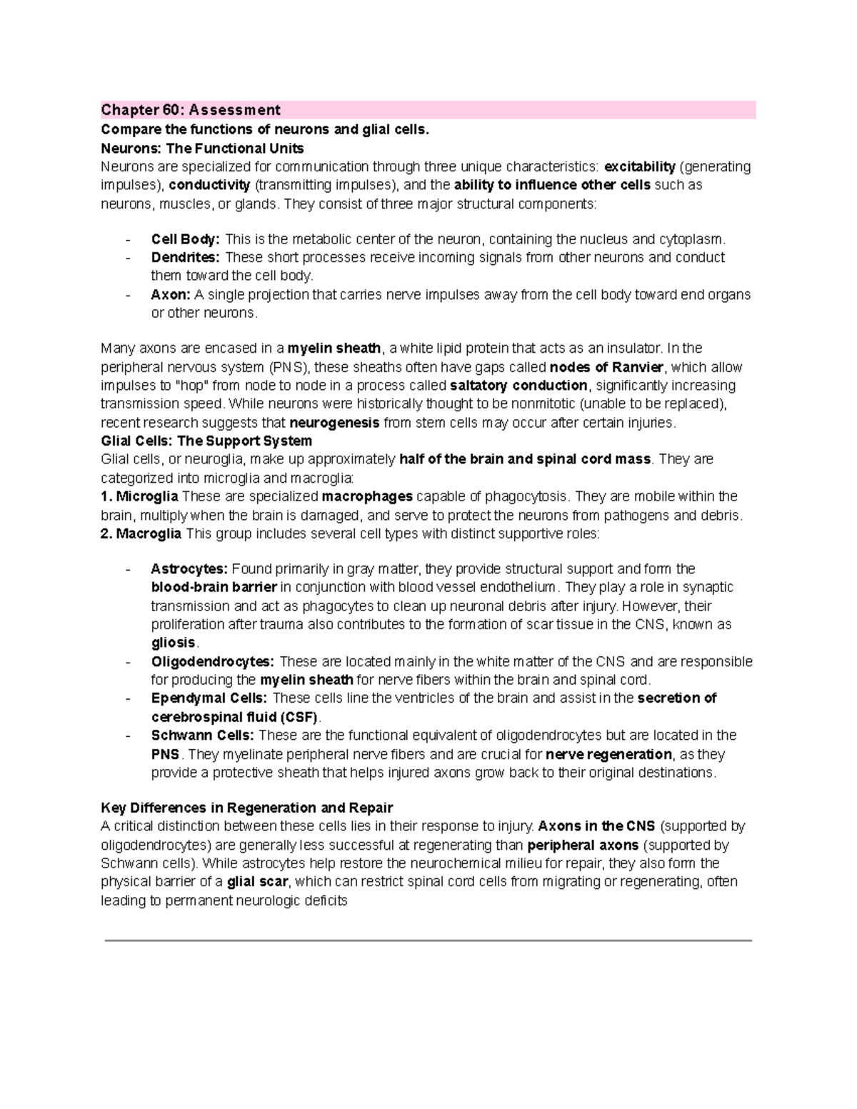 Neuro Ch 60: Functions of Neurons and Glial Cells - Assessment Notes ...