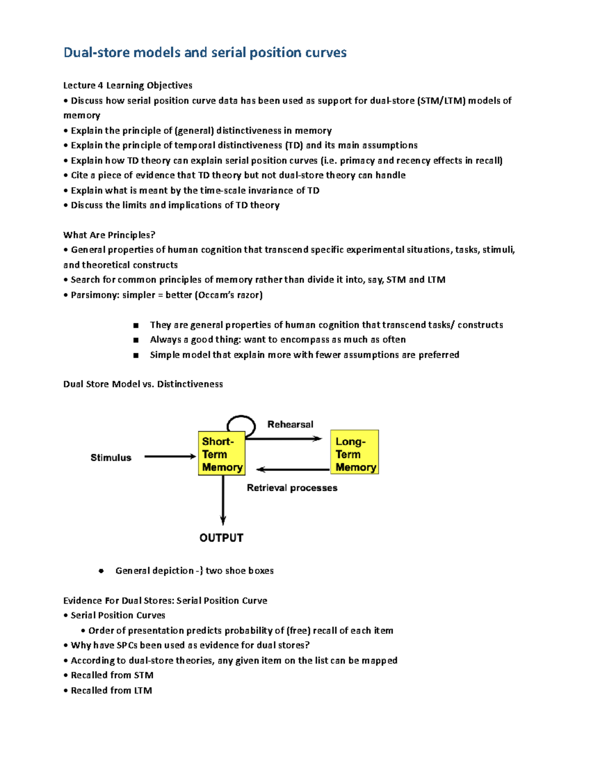 Dual-store models and serial position curves - primacy and recency ...