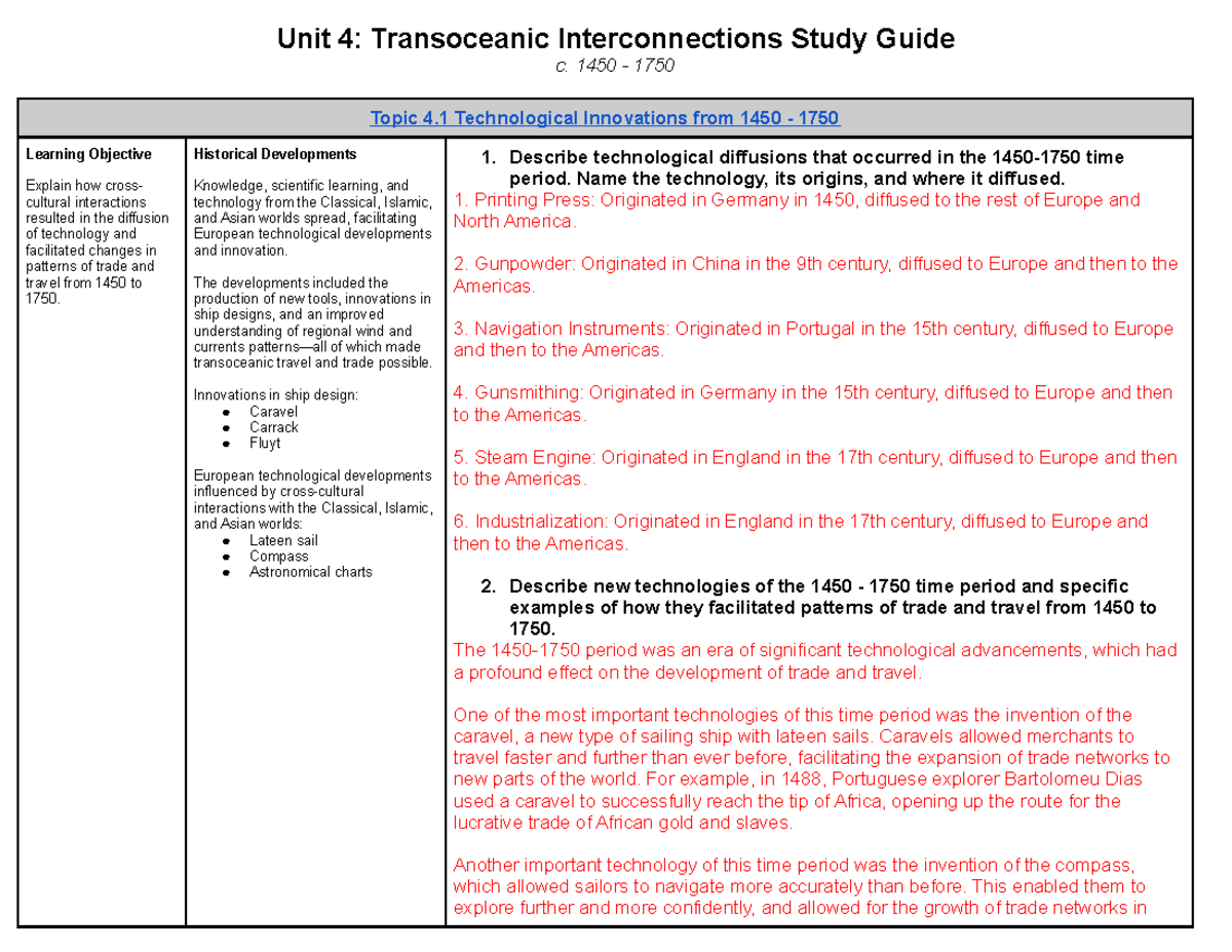 Unit 4 Test A Odpowiedzi Klasa 4 Copy+of+AP+World+History +Unit+4+Study+Guide - Unit 4: Transoceanic