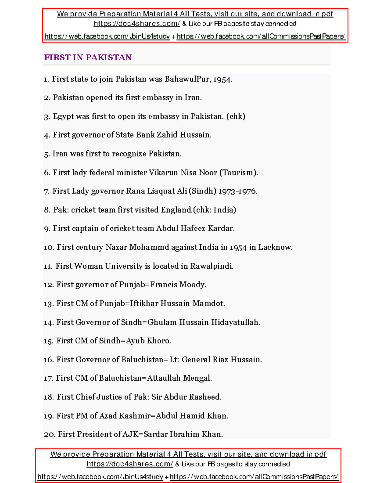 First in Pakistan: Historic Milestones and Achievements - Studocu