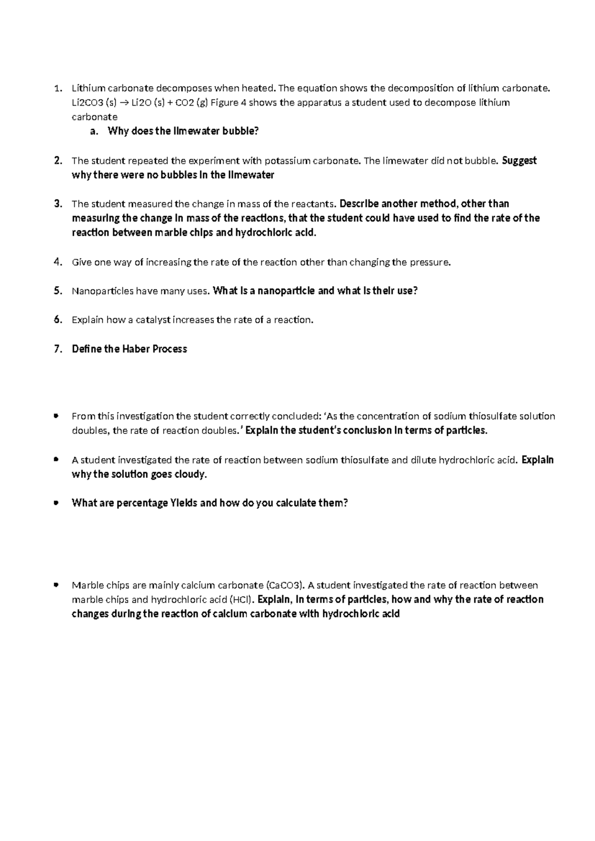Rate of Reaction & Decomposition Questions for Chem 101 Exam Prep - Studocu