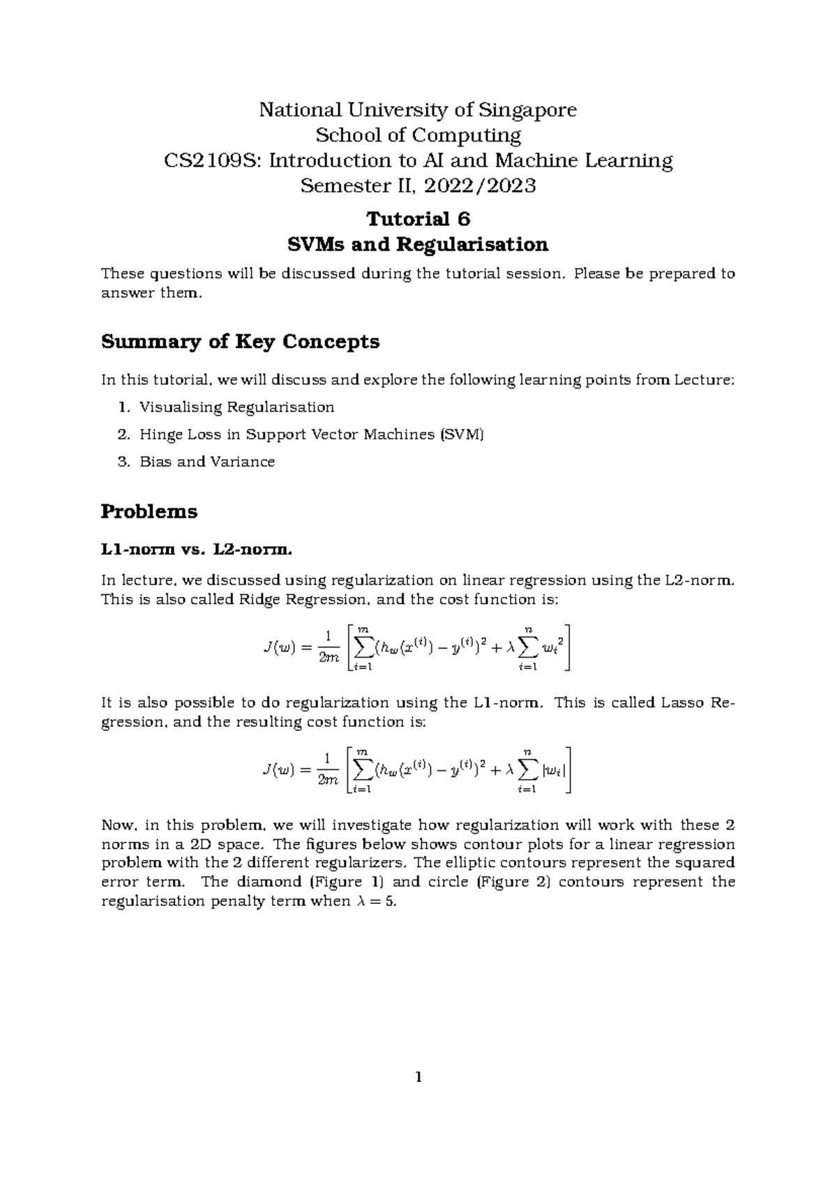 CS2109S: AI & ML Tutorial 6 - SVMs & Regularization Solutions - Studocu