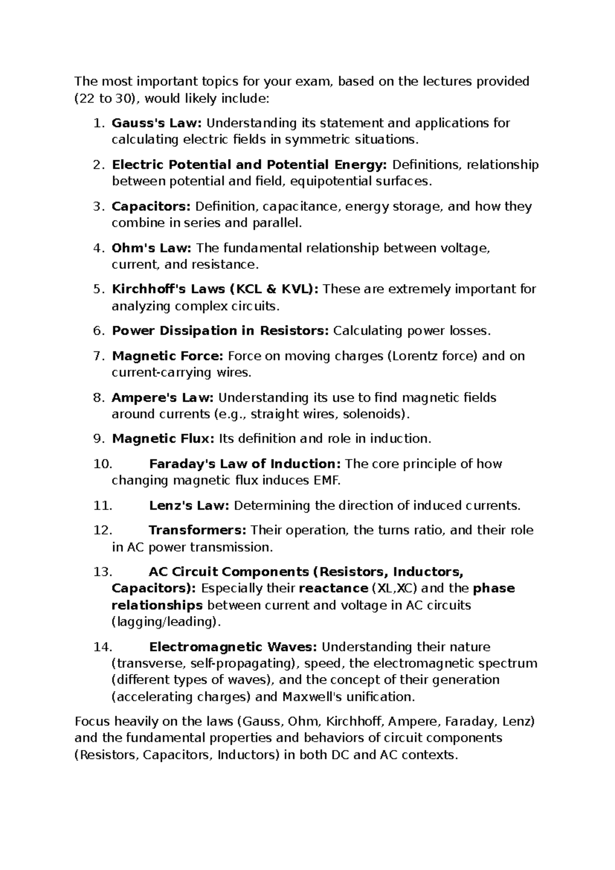 PHYS 101: Key Laws and Concepts for Final Exam Review - Studocu