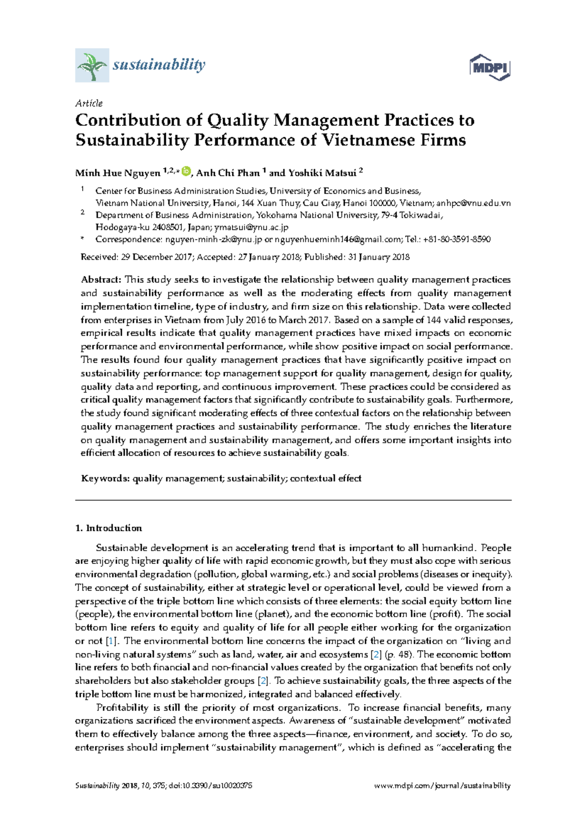 Contribution of Quality Management Practices to Su - sustainability ...