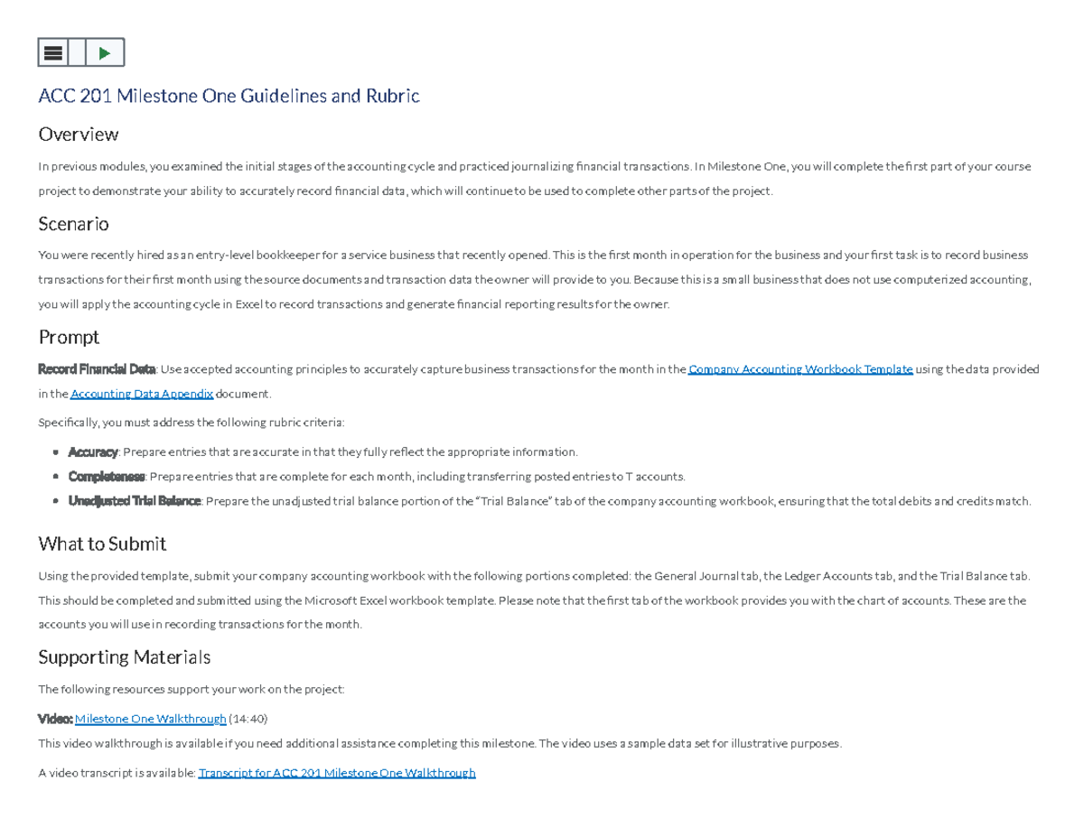 Milestone 1 Guidelines & Rubric - ACC-201-10065-M01 Financial