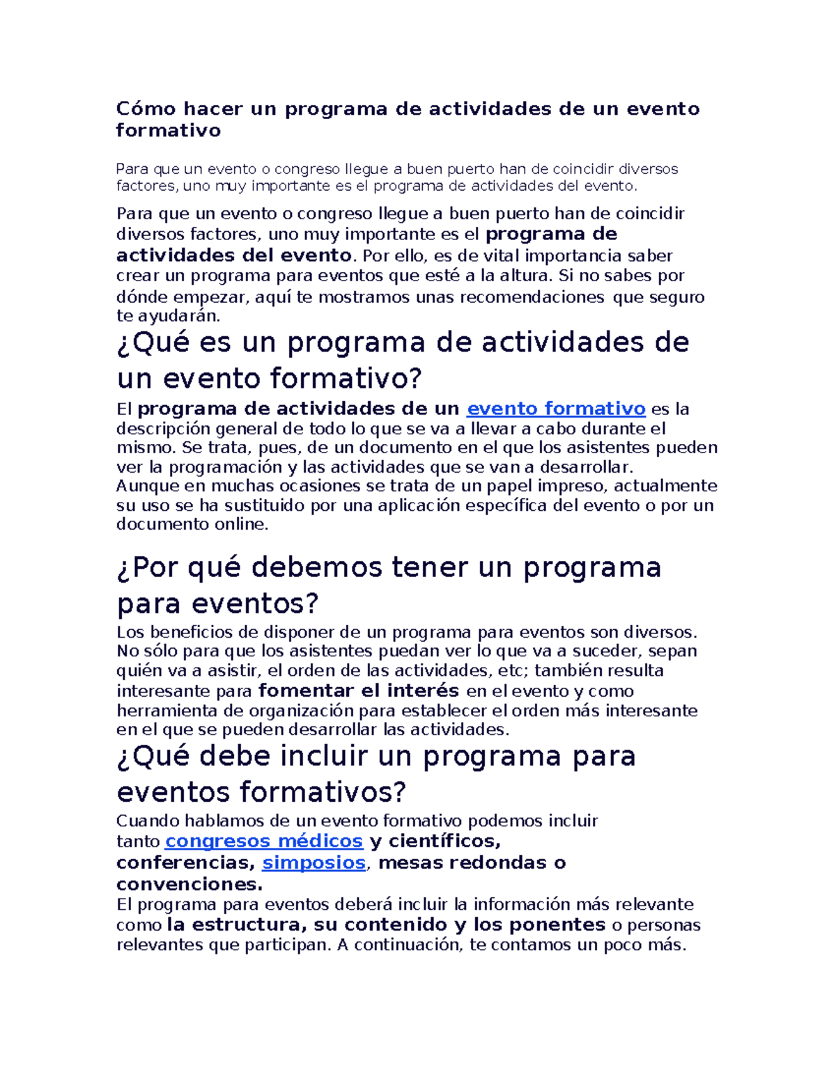 Cómo hacer un programa de actividades de un evento formativo - Cómo ...