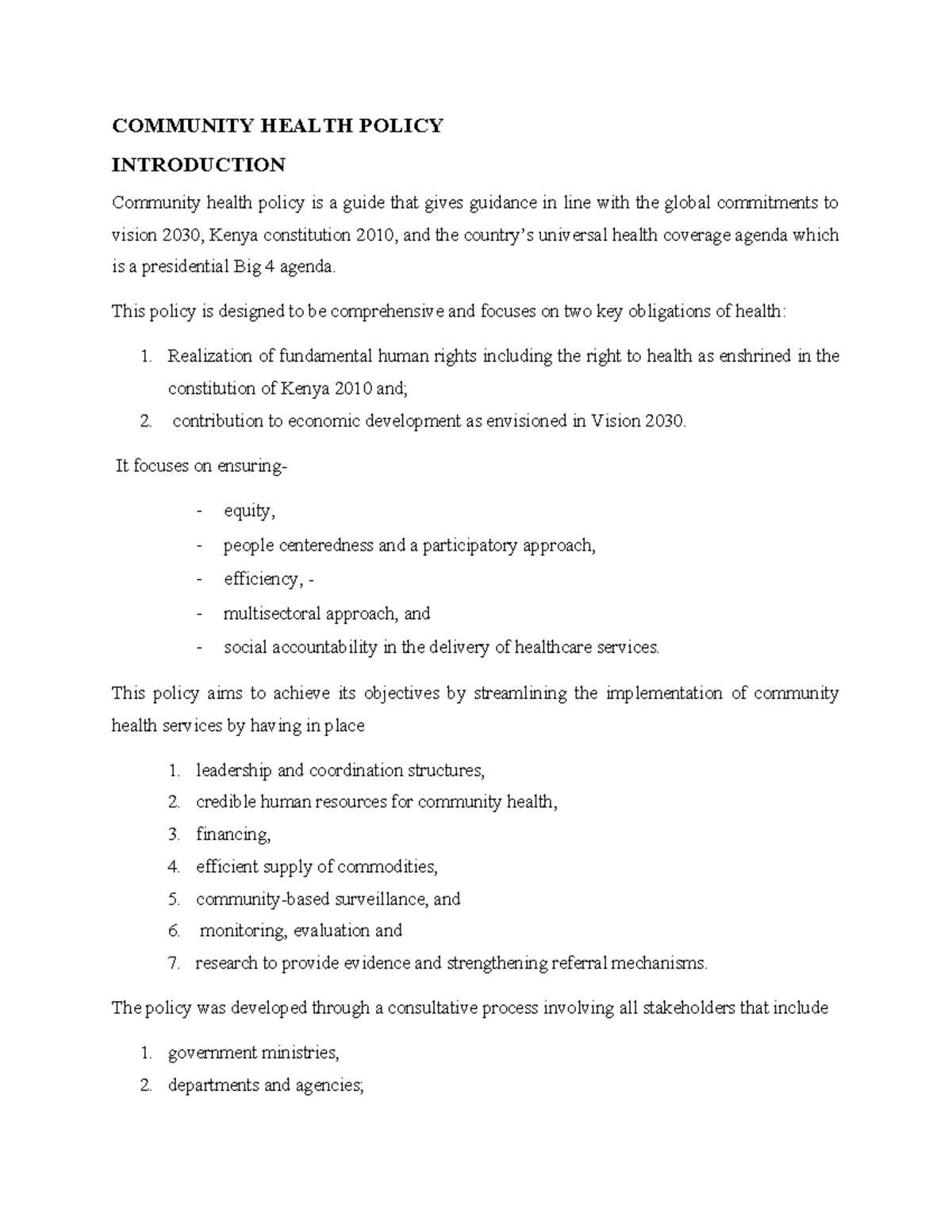 Community Health Policy Overview (KCHS 2020-2025) - Studocu