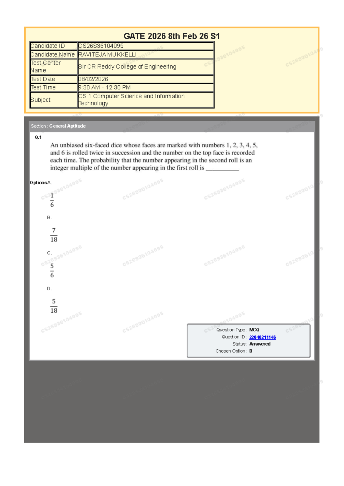 GATE 2026 CS1 General Aptitude Test Responses - Feb 8 - Studocu