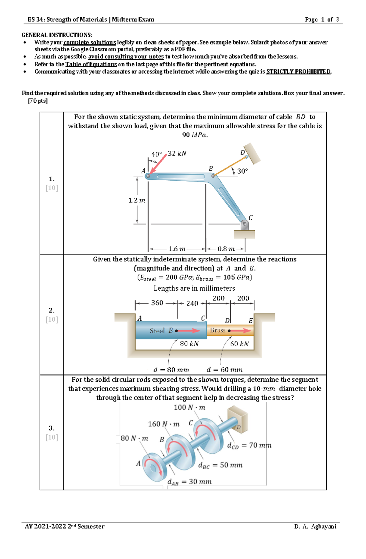 ES 34: Strength of Materials | Midterm Exam Study Guide for AY 2021 ...