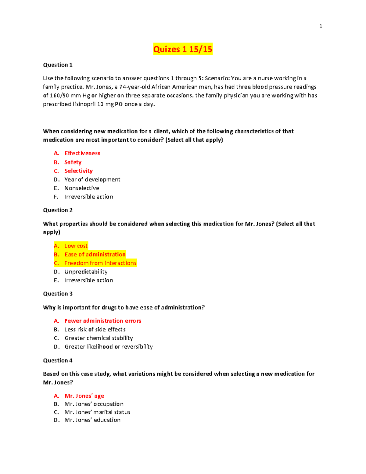 Pharm 101 - Quiz Notes and Answers for Clinical Scenarios - Studocu
