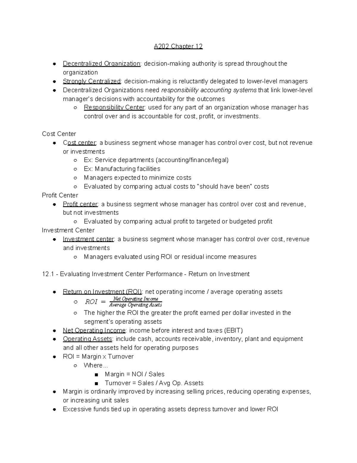 A202 Chapter 12 - Decentralized Authority and Investment Center ...