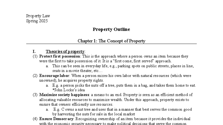 Property Law Spring 2025: Comprehensive Outline of Key Concepts and ...
