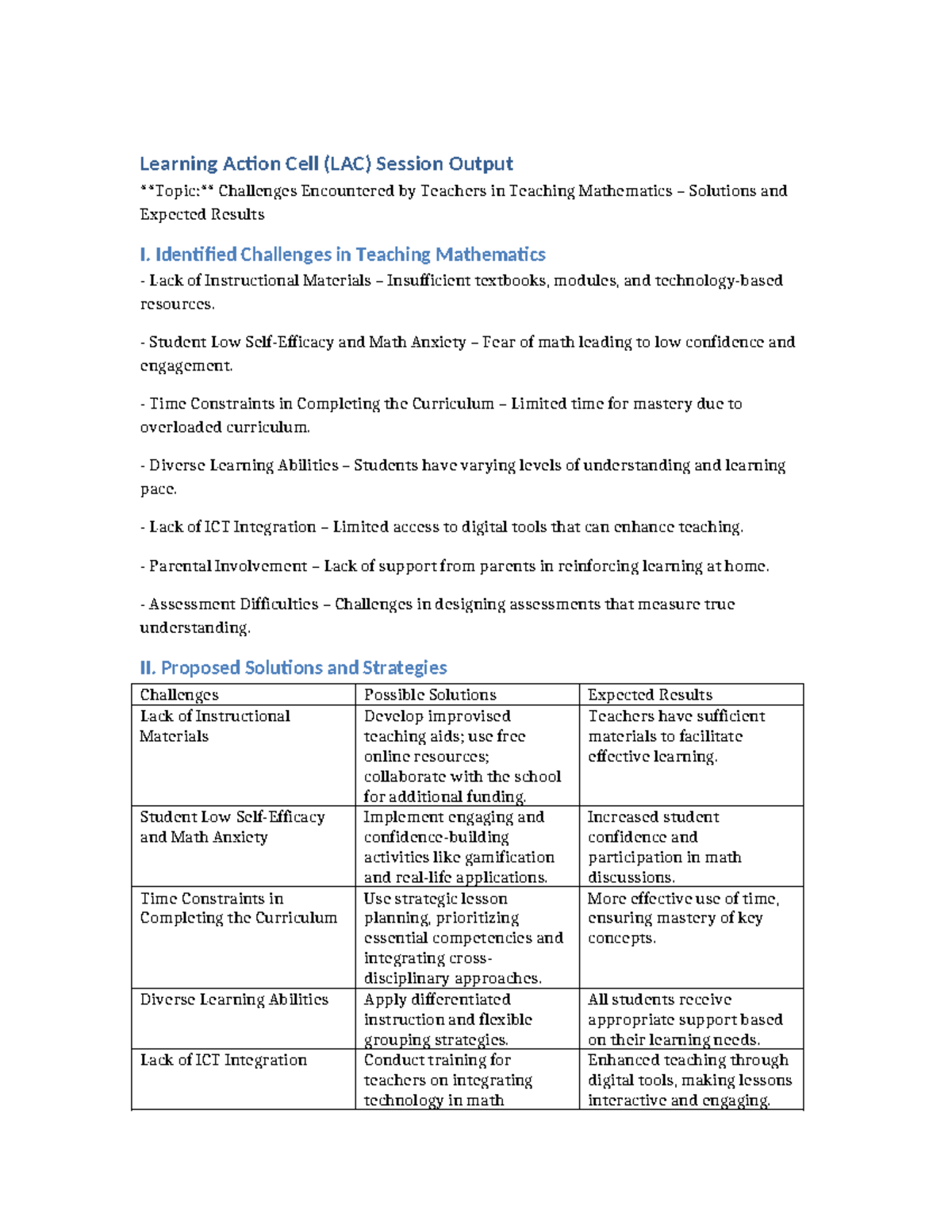 LAC Session Output - Problems - Learning Action Cell (LAC) Session ...