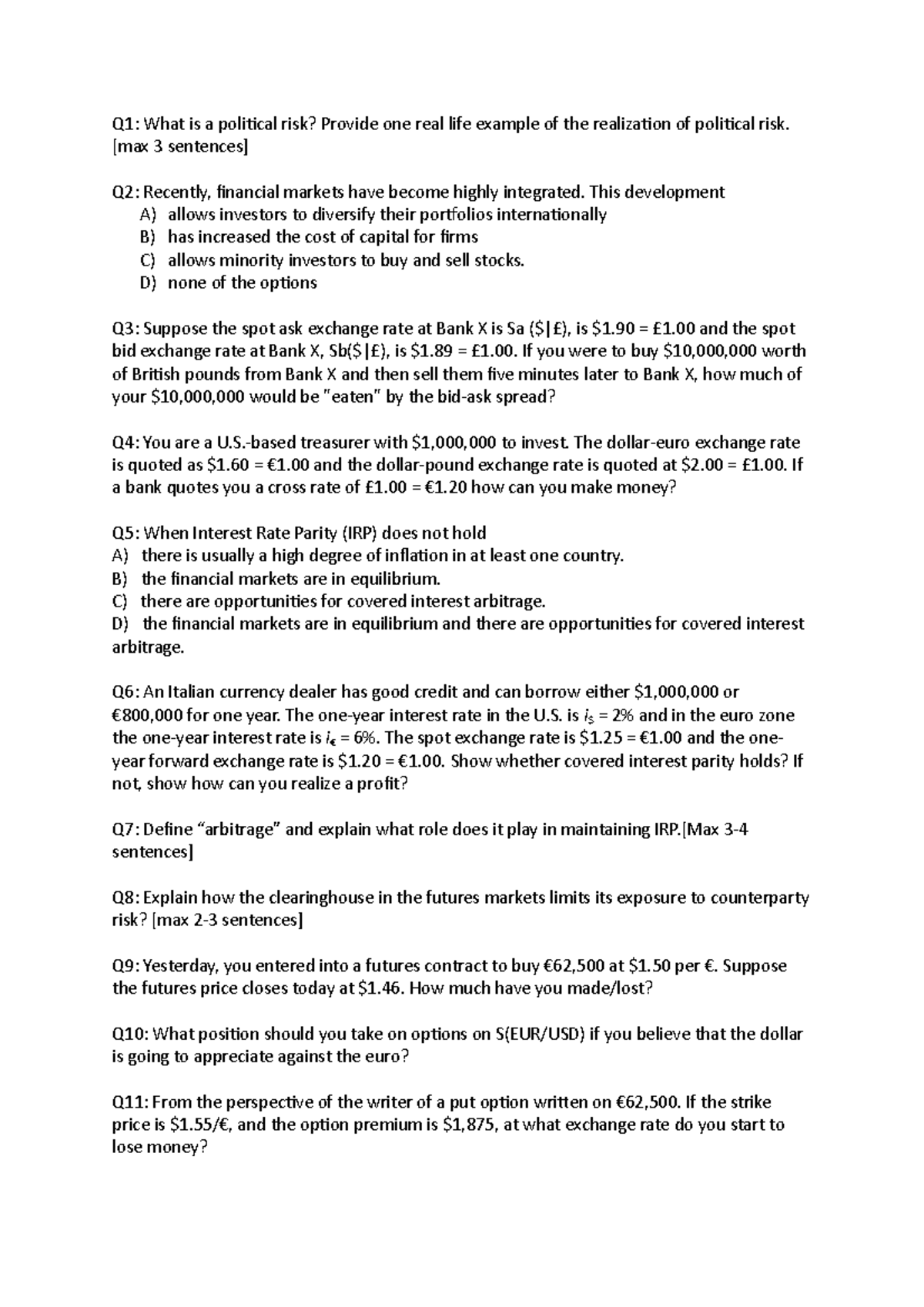 Practice Questions for Exam 2021: Key Topics in Financial Risk ...