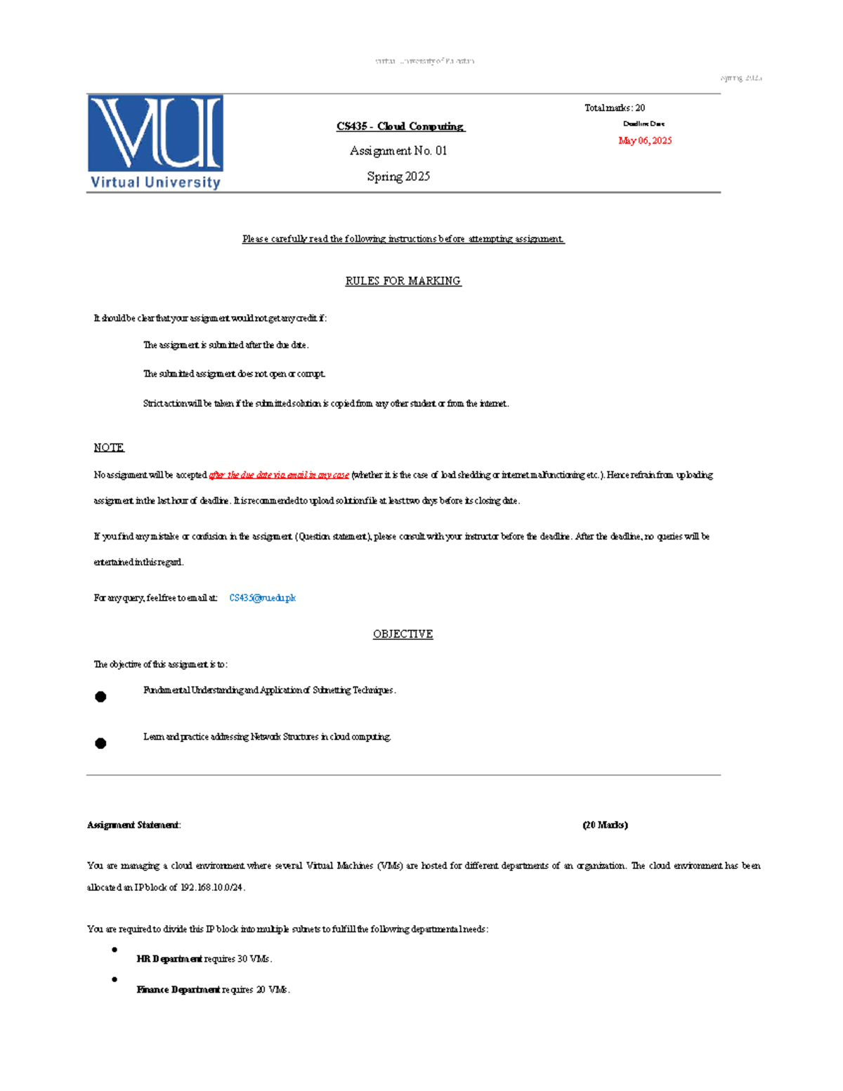 Spring 2025 CS435 Cloud Computing Assignment 01 Guidelines and ...