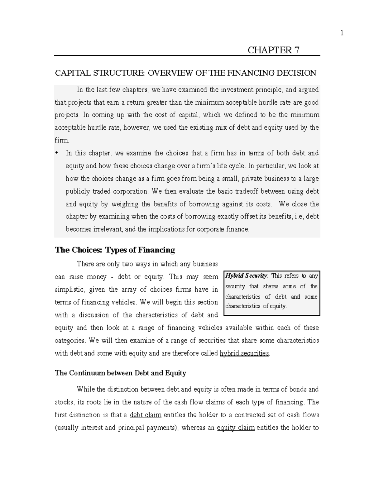 7 CHAPTER 7: CAPITAL STRUCTURE AND FINANCING DECISIONS - Studocu