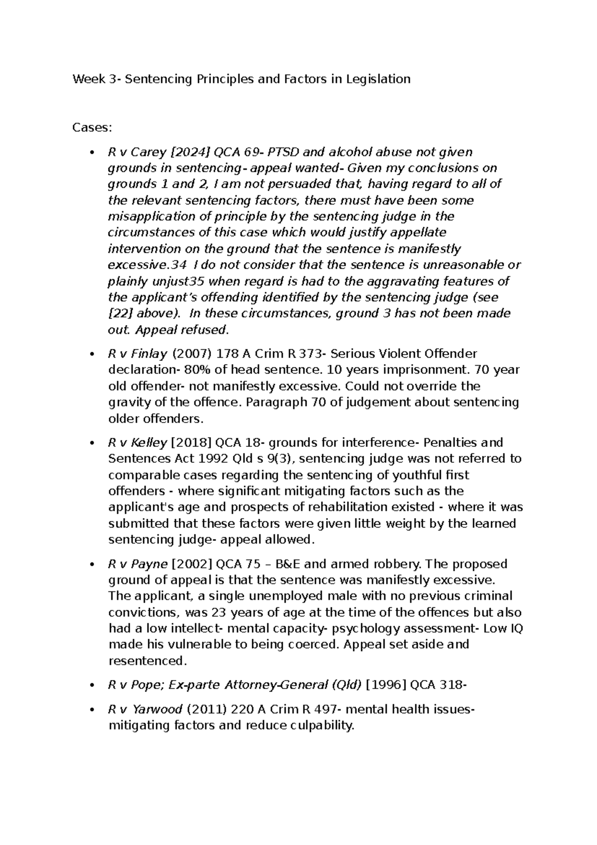 Week 3 Lecture Notes: Sentencing Principles & Case Law Analysis - Studocu