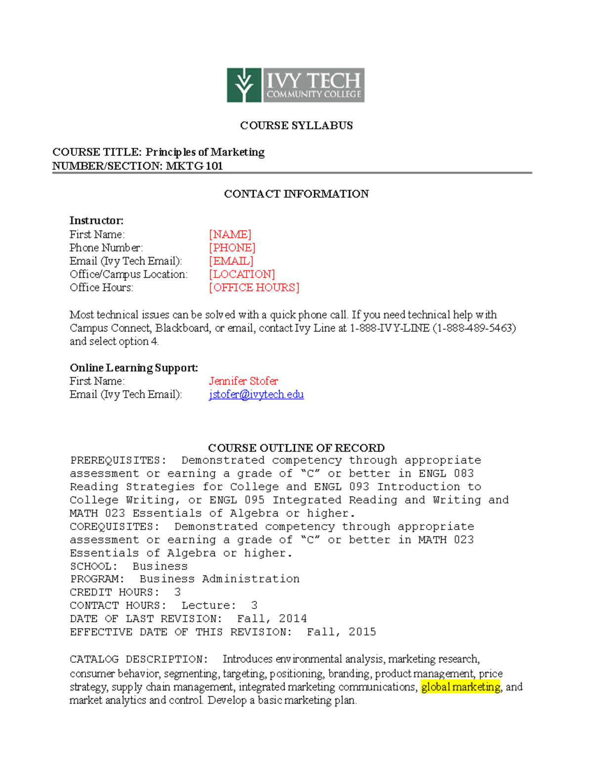 GLAI MKTG 101 Syllabus: Principles of Marketing Course Overview - Studocu