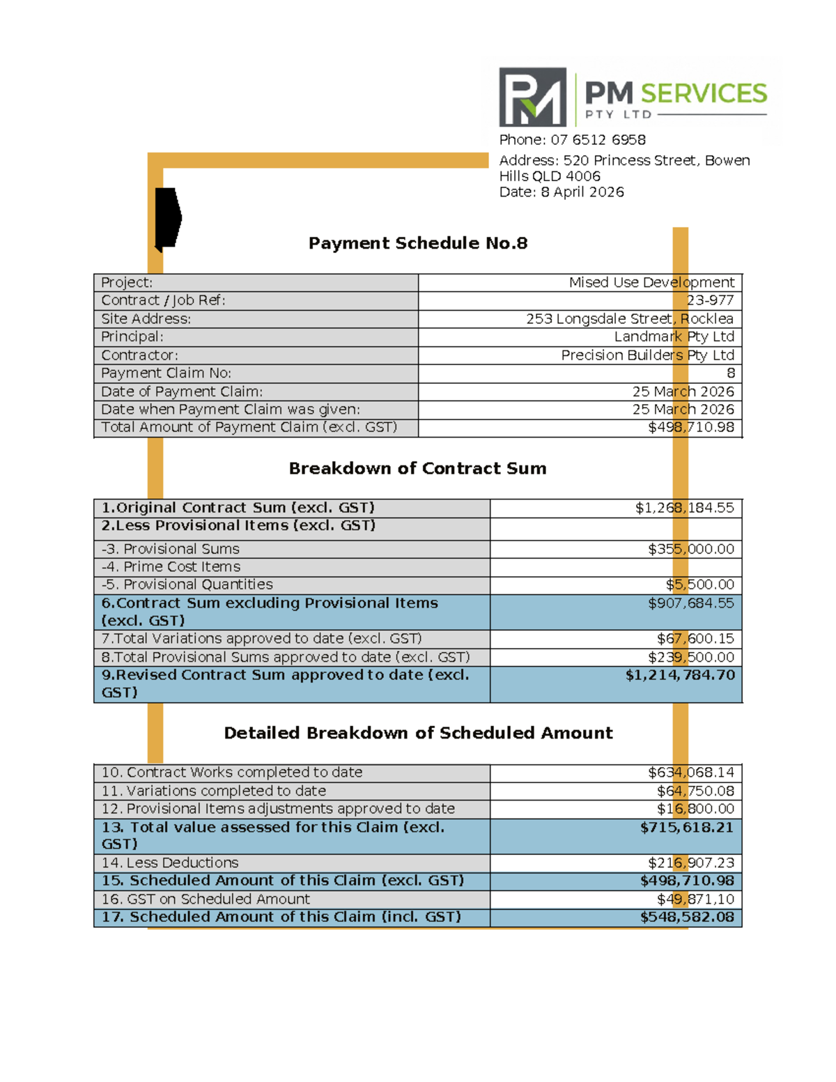 Payment Claim No.8 for Mised Use Development - Part B Assessment - Studocu
