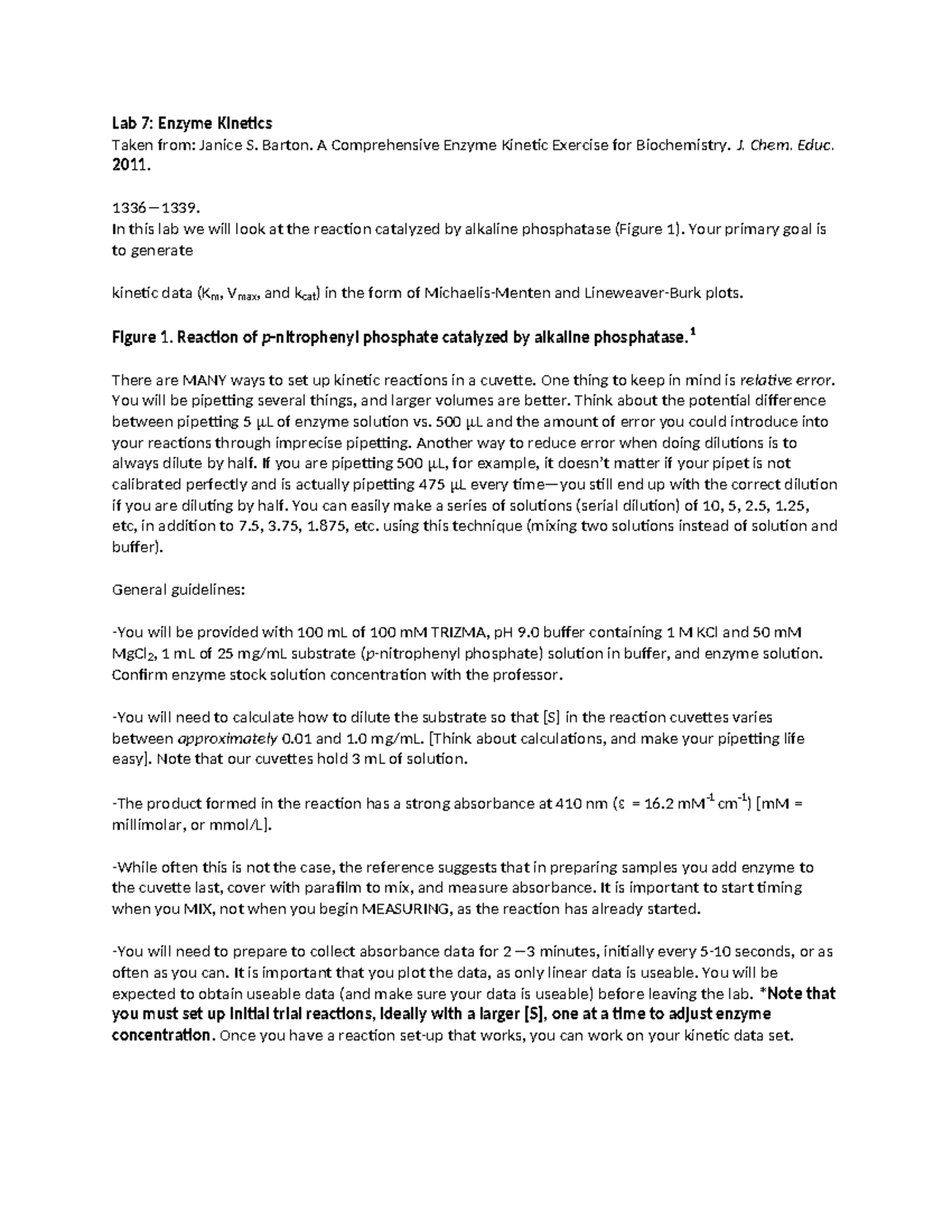 Lab 7: Enzyme Kinetics and Data Analysis for Alkaline Phosphatase - Studocu