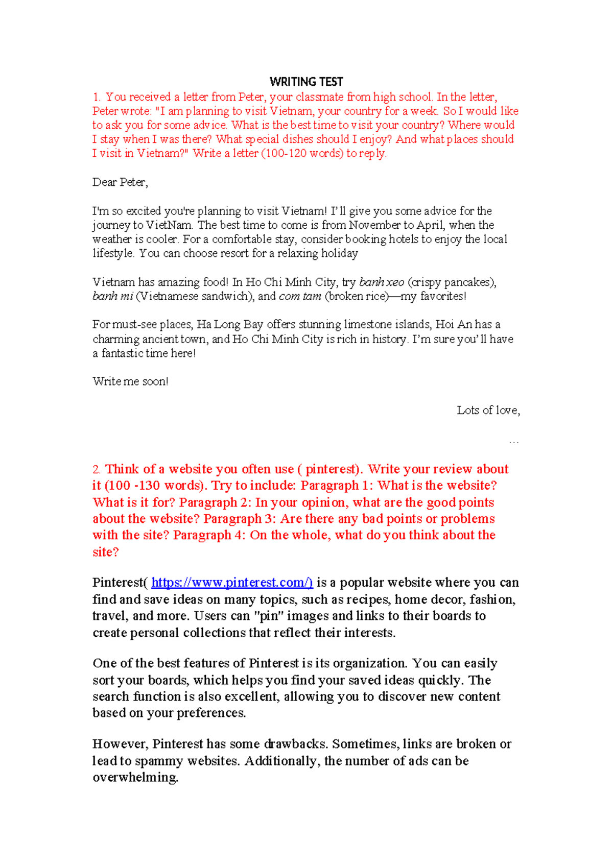 TANC3 Midterm Writing Test: Letters, Reviews, and Biographies - Studocu