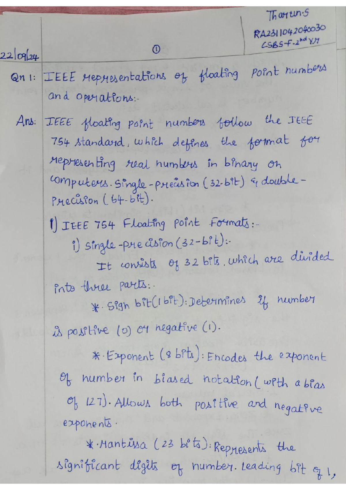 COA Assignment 2 - Floating Point Numbers Representation Explained ...